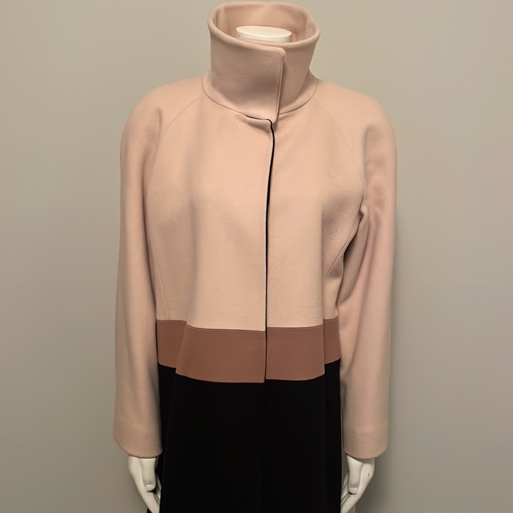 Fleurette Loro Piana Camel, Black and Tan Wool Car Coat Size 14 - Picture 5 of 12